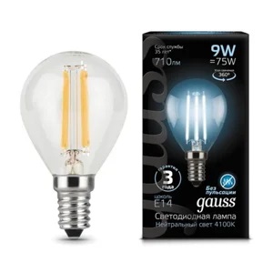 Лампа Gauss LED Filament Globe E14 9W 4100K Улыбка Света